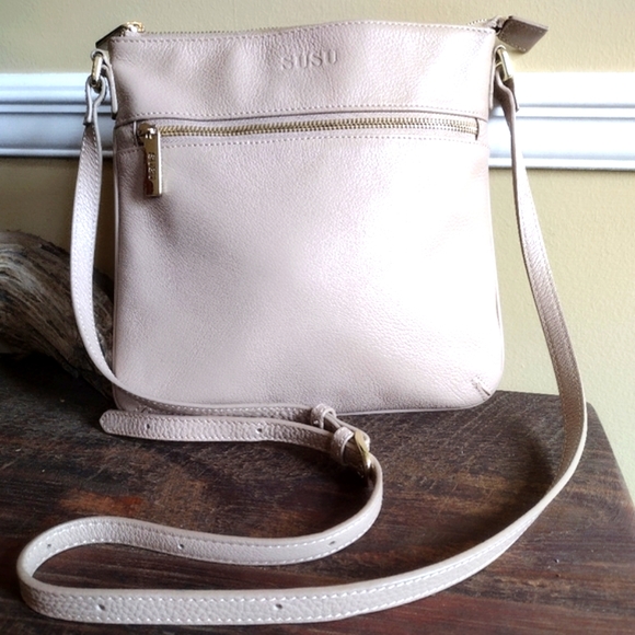 Susu Beige Leather Saxon Crossbody Handbag - Picture 2 of 12